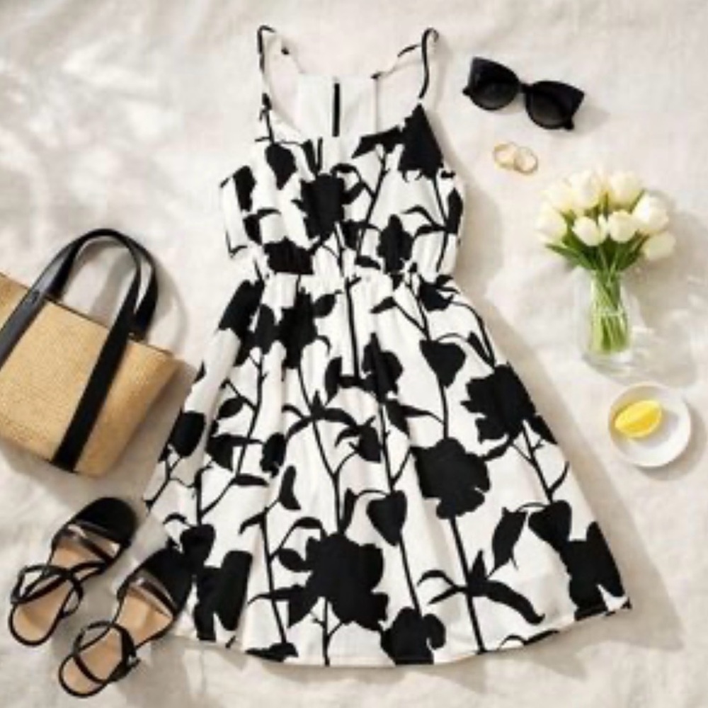 Everly Black and White Floral Midi Dress